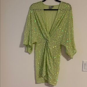 Rare! ASOS SEQUIN KIMONO MINI DRESS, LIME GREEN